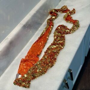 Vintage Hale Bob Golden Orange Sequin Glam Skinny Narrow Neck Tie Scarf Size 3"